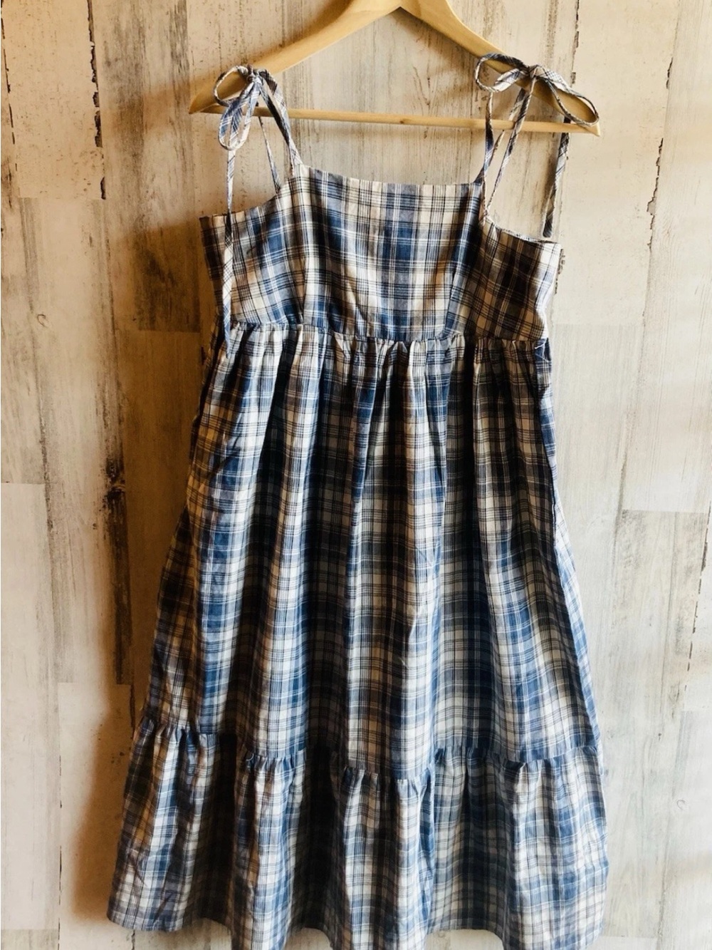Anthropologie tie shoulder empire waist plaid boho cottagecore midi dress
